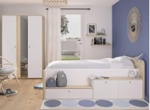 Lit enfant rangement 90x200 OLYMPE Blanc/Bois - 3