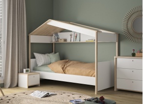 Lit cabane enfant 90x200 OLYMPE Blanc/Bois - 1