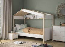 Lit cabane enfant 90x200 OLYMPE Blanc/Bois - 1