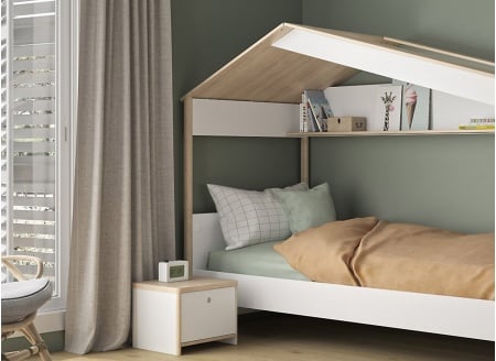 Lit cabane enfant 90x200 OLYMPE Blanc/Bois - 2