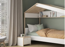 Lit cabane enfant 90x200 OLYMPE Blanc/Bois - 2