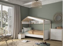 Lit cabane enfant 90x200 OLYMPE Blanc/Bois - 3