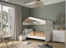 Lit cabane enfant 90x200 OLYMPE Blanc/Bois - 3