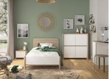 Chevet 1 porte OLYMPE Blanc/Bois - 2