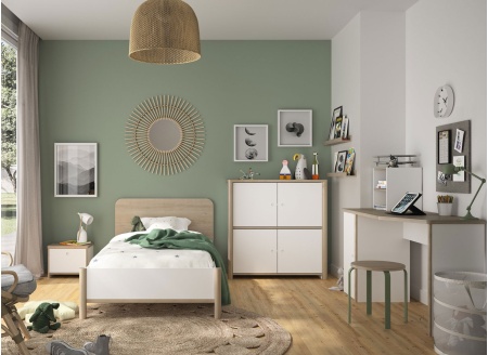 Commode 4 portes OLYMPE Blanc/Bois - 1