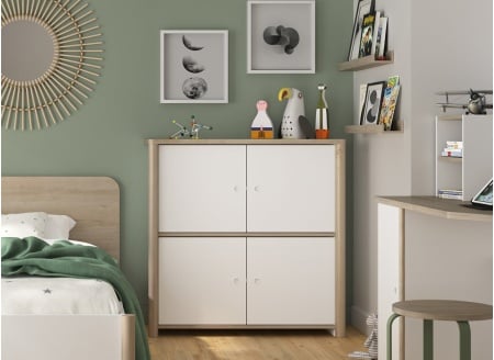 Commode 4 portes OLYMPE Blanc/Bois - 2