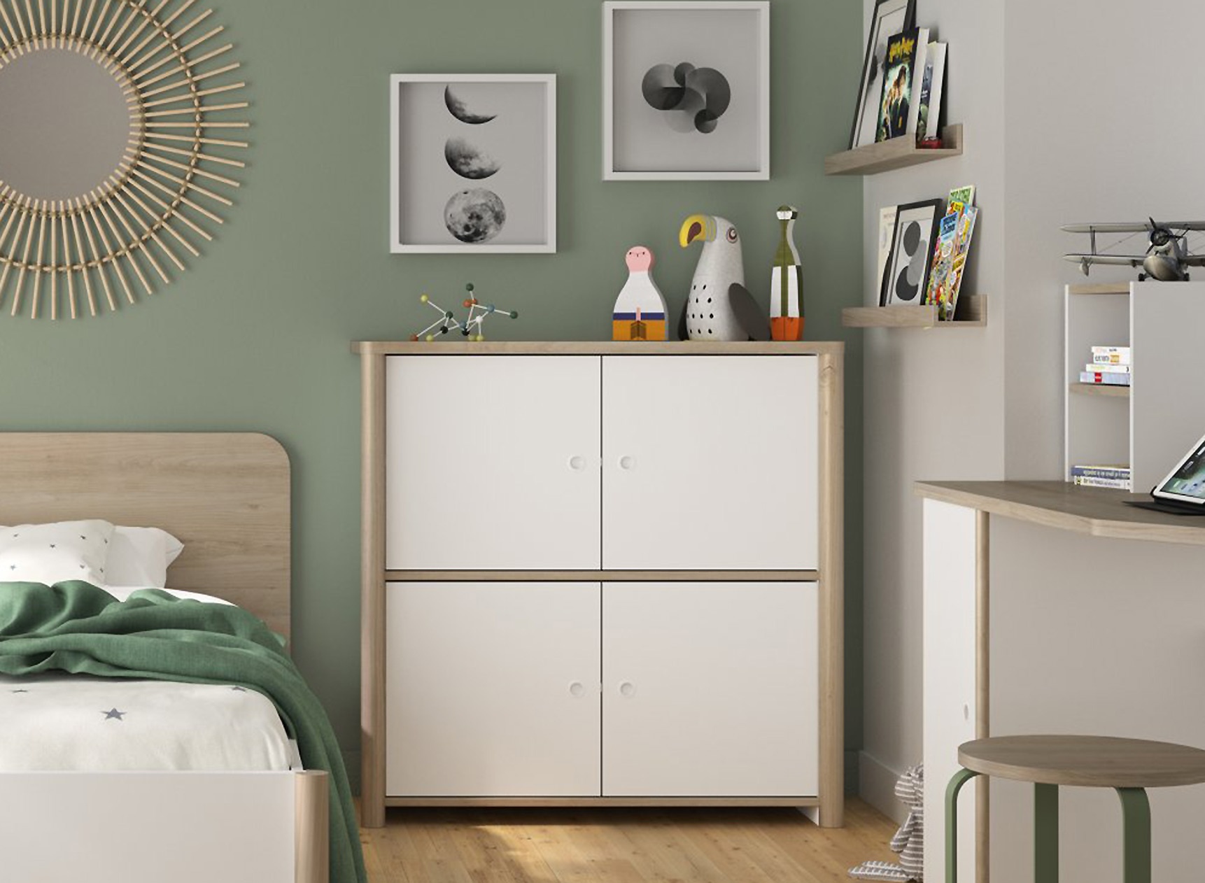 Commode 4 portes OLYMPE Blanc/Bois - 2