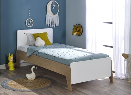 Lit enfant 90x190 EKKO Blanc/Chêne - 1