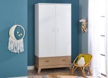 Armoire 2 portes 1 tiroir EKKO Blanc/Chêne - 1