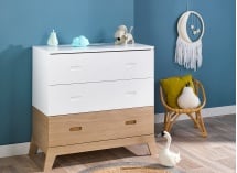 Commode 3 tiroirs EKKO Blanc/Chêne - 1