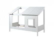 Lit cabane enfant 90x200 fenêtre et toit LYNN Blanc-4