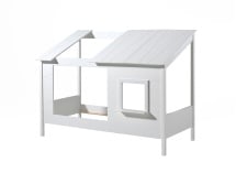 Lit cabane enfant 90x200 fenêtre et toit LYNN Blanc-4