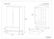 Armoire 2 portes 1 tiroir VOLT - Dimensions