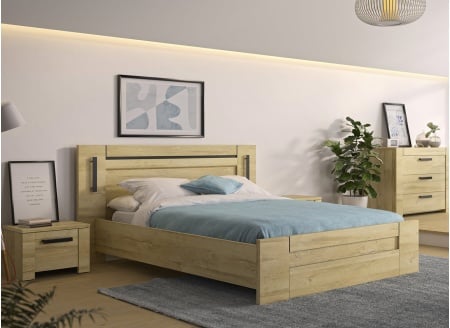 Lit double 140x190 avec tête de lit OSCAR Chêne - 1