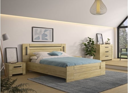 Lit double 140x190 avec tête de lit OSCAR Chêne - 2