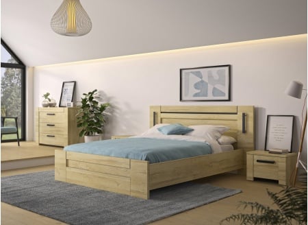 Lit double 160x200 avec tête de lit OSCAR Chêne - 3