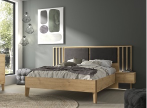 Tweepersoonsbed 160x200 met hoofdeinde en nachtkastjes PAVEL - Eiken