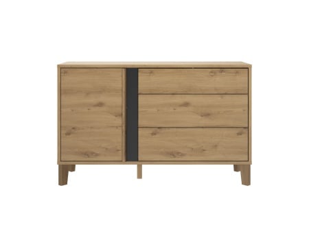Commode 3 tiroirs 1 porte PAVEL Chêne - 2