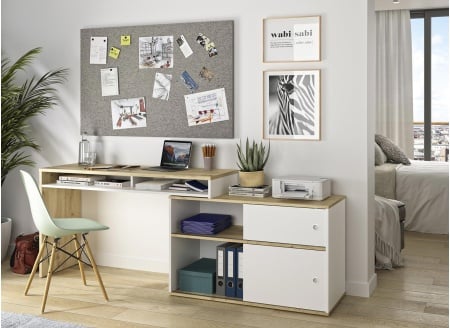 Bureau modulable ERIK Blanc/Chêne - 1