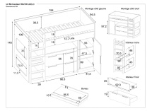Lit mi-hauteur 90x190 ARLO - Blanc/Chêne - 10