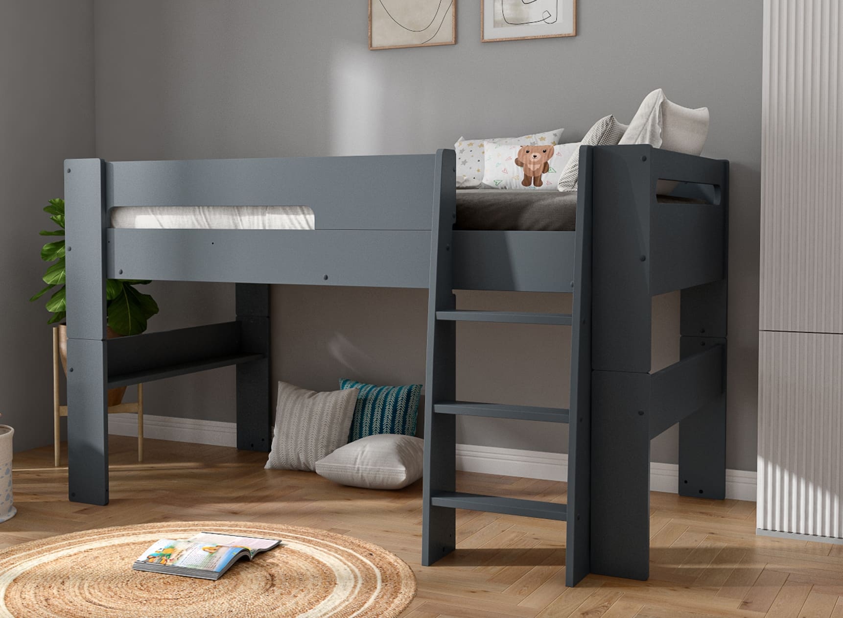 Lit mi-hauteur 90x190 LUKA Ardoise - 1