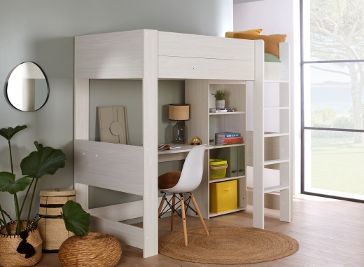ARTHUR 90x200 Wit Oranje Hoogslaper Functioneel Bed met Bureau, Kast en Trap Kinder Meubels Stapelbedden Kinderbedden - Kinder Meubels 24