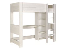 Lit mezzanine 90 x 200 cm avec bureau, bibliothèque, tiroirs et échelle