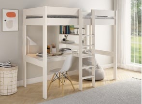 Cama alta con escritorio 90x200 CALVI - Blanca