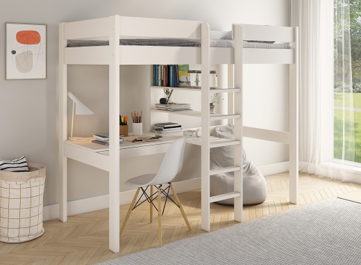 Letto a soppalco con scrivania 90x200 CALVI Bianco: Ingegnoso