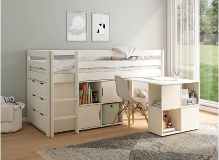 Lit mi-hauteur bureau et rangement 90x200 JADE - 1