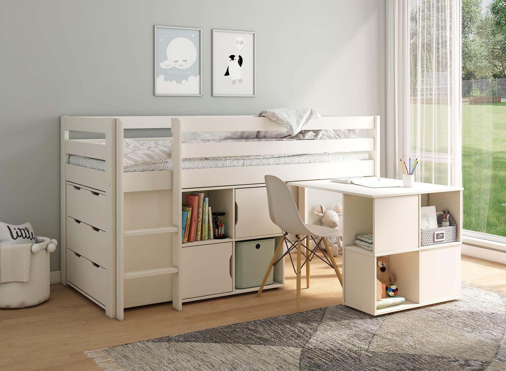 Lit mi-hauteur bureau et rangement 90x200 JADE - 1