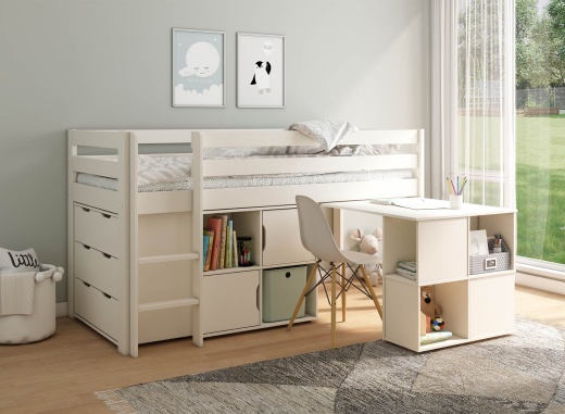 Lit mi-hauteur bureau et rangement 90x200 JADE - 1