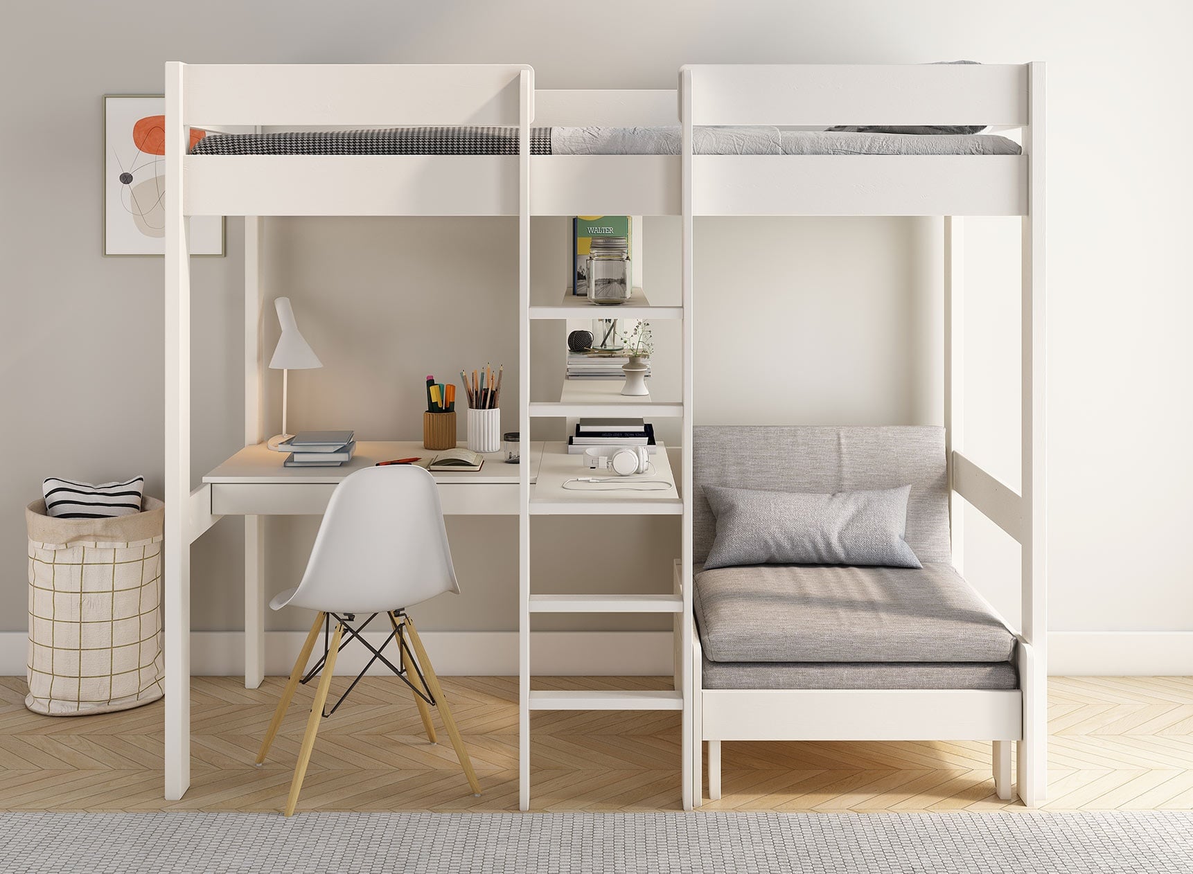 Lit mezzanine avec bureau 90x200 et fauteuil convertible CALVI - 2