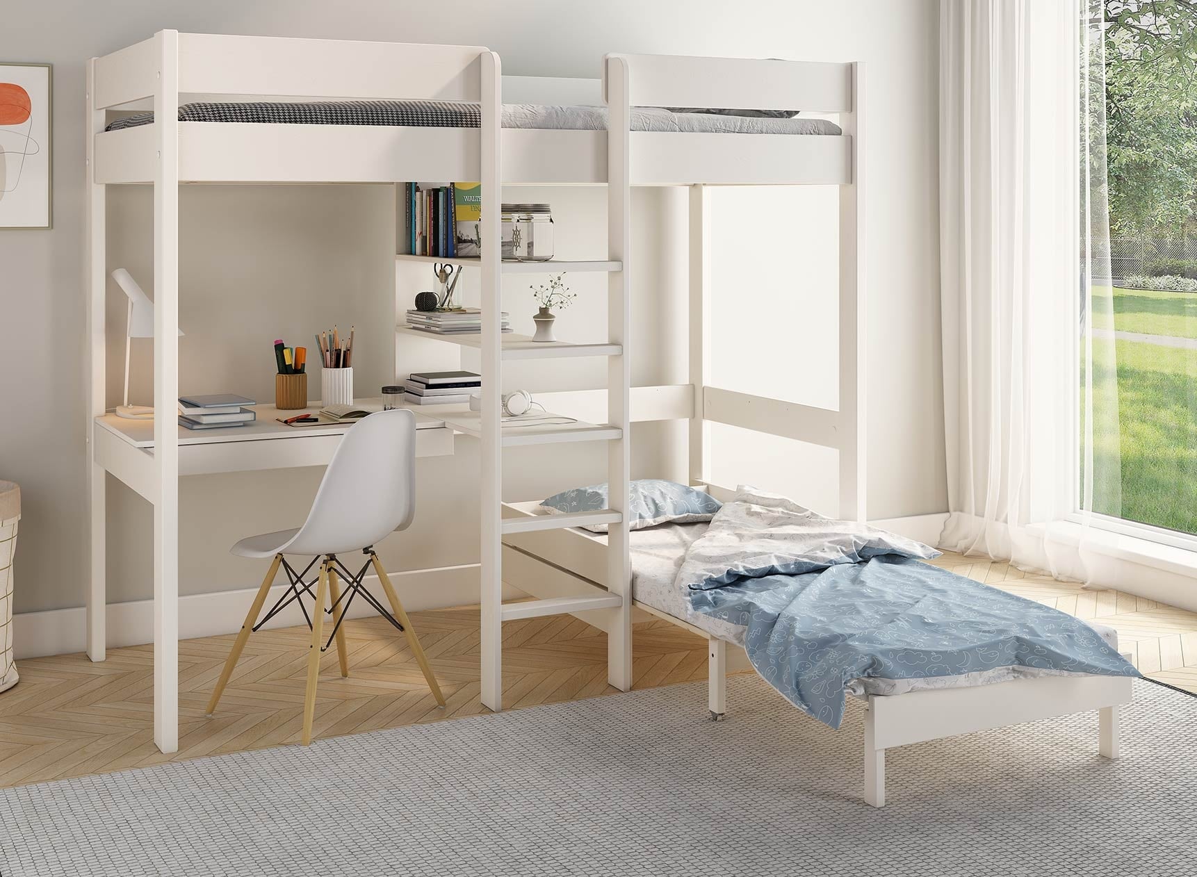 Lit mezzanine avec bureau 90x200 et fauteuil convertible CALVI - 3