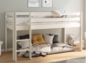 Letto a soppalco basso 90x200 in pino massiccio JADE - Bianco