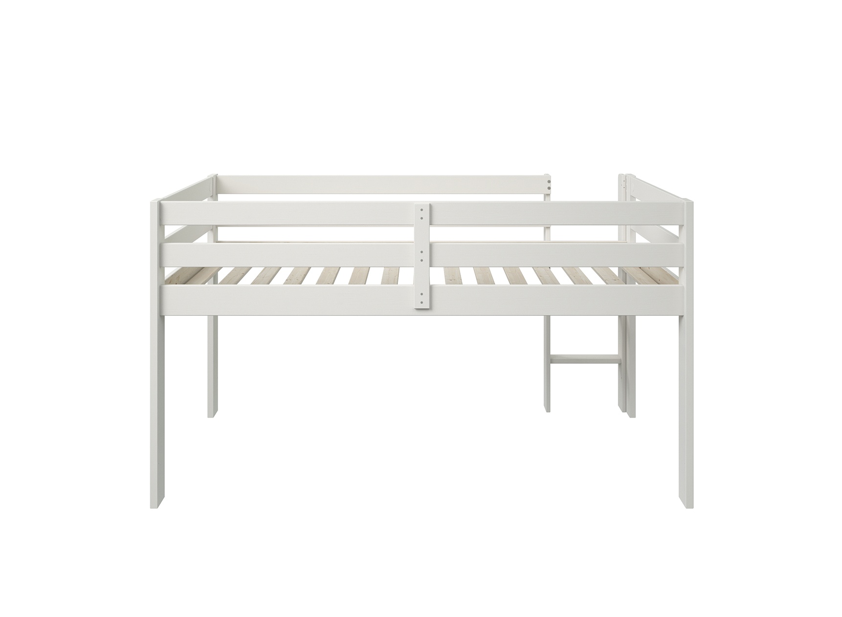 Lit Mi-hauteur 90x200 Avec Bureau Et Rangements - Pin Et MDF - Blanc Et Gris - Pour Adolescent Ou Adulte - Sans Matelas