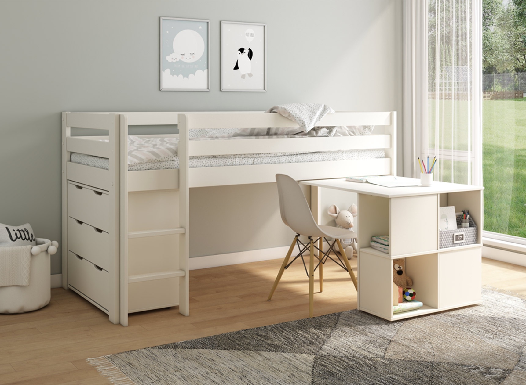 Lit mi-hauteur avec bureau et commode JADE - 1