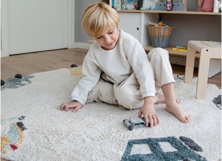 Tapis enfant rond en coton naturel WHEELS - 2