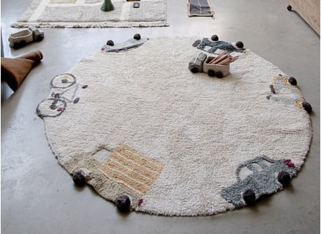 Tapis enfant rond en coton naturel WHEELS - 1