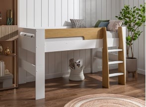Halbhohes Bett 90x190 LUKA - Weiß/Eiche