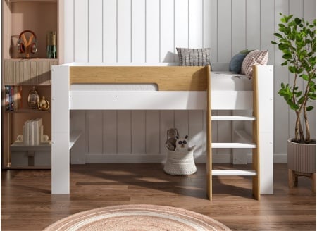 Lit mi-hauteur 90x190 LUKA Blanc & Chêne - 2