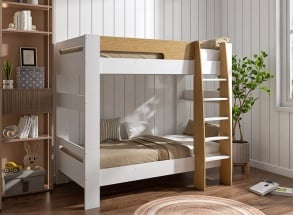 Scheidbaar stapelbed 90x190 LUKA - Wit/Eiken