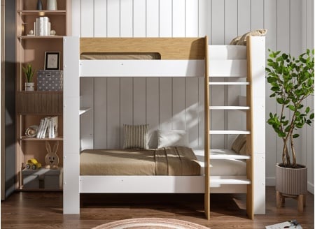 Lit superposé séparable 90x190 LUKA Blanc & Chêne - 1