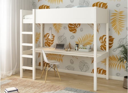Lit mezzanine 90x200 avec bureau JUNE Blanc - 1