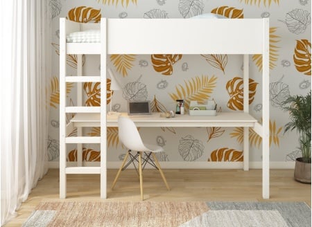 Lit mezzanine 90x200 avec bureau JUNE Blanc - 2