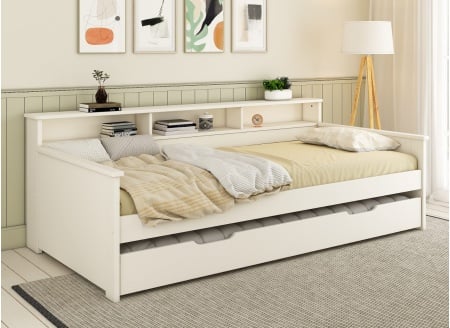 Lit gigogne avec rangement 90x200 OLIVER Blanc - 1