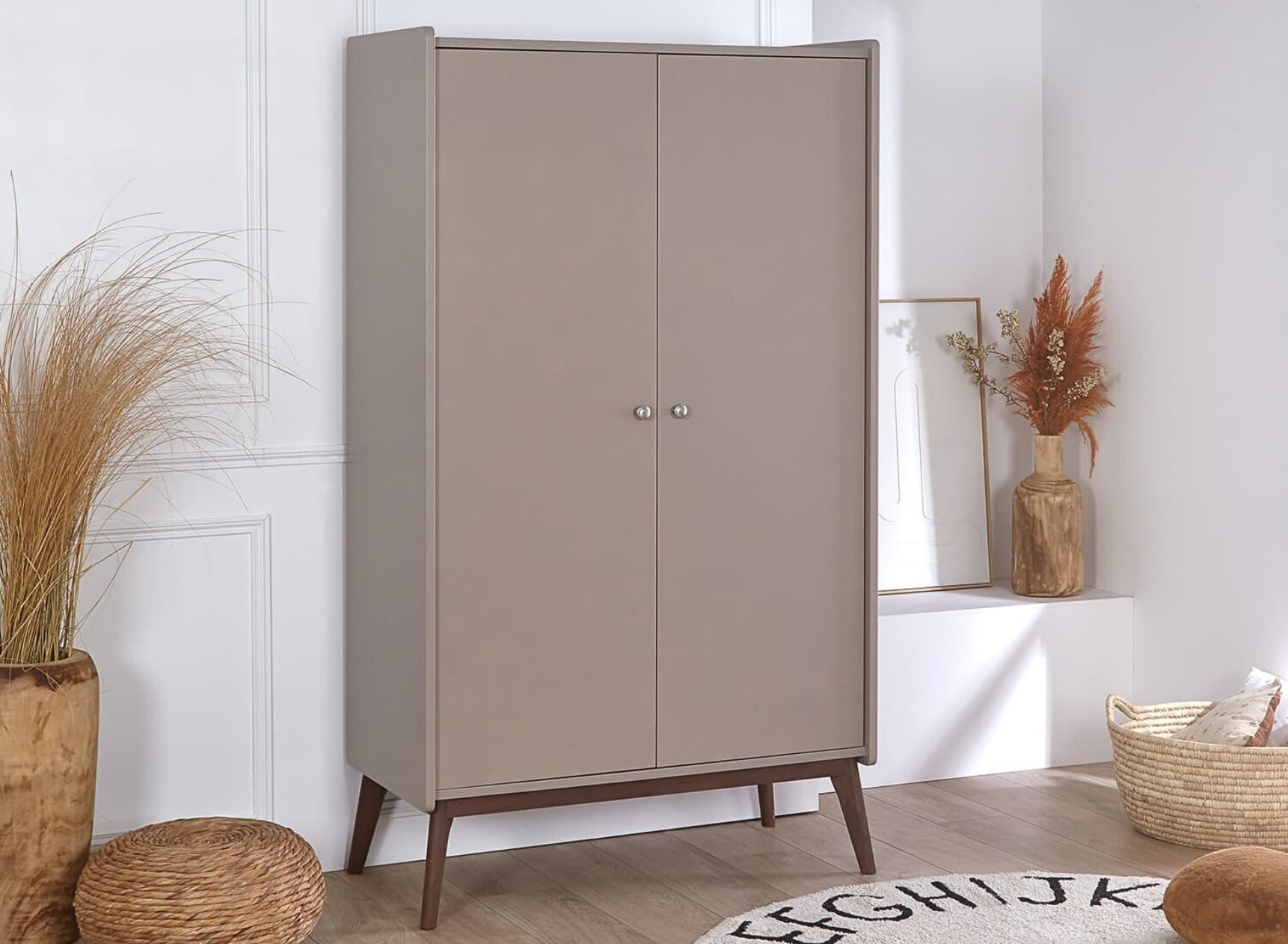 Armoire 2 portes ADELE Argile/Noyer - 1