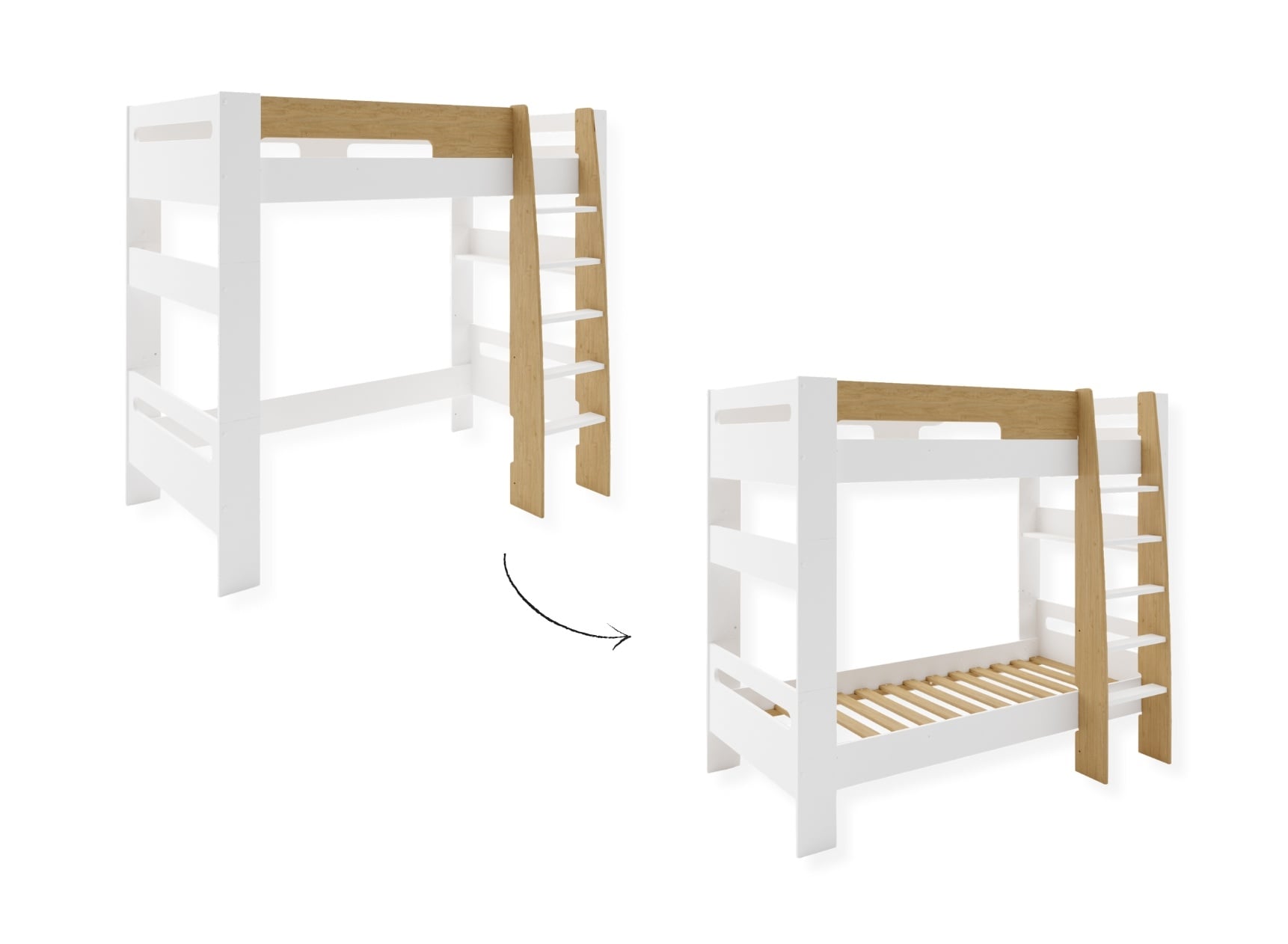 Kit évolution lit superposé LUKA - Blanc & Bois - 1