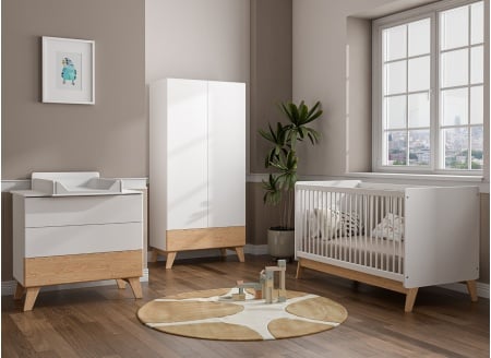 Chambre bébé complète HAXO - Blanc/Pin  - 1