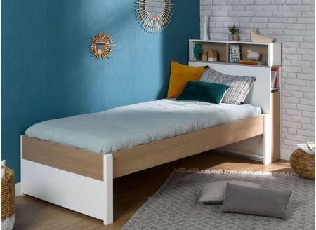 Tête de lit 90 avec réhausse PRADO - Blanc/Chêne - 4